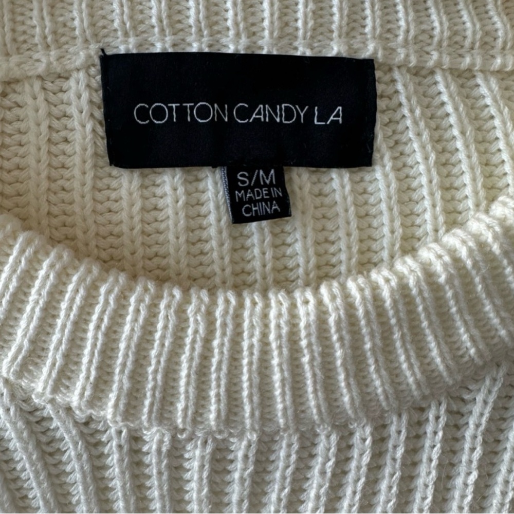 Ivory Ribbed Knit Cropped Sweater - Picture 3 of 3